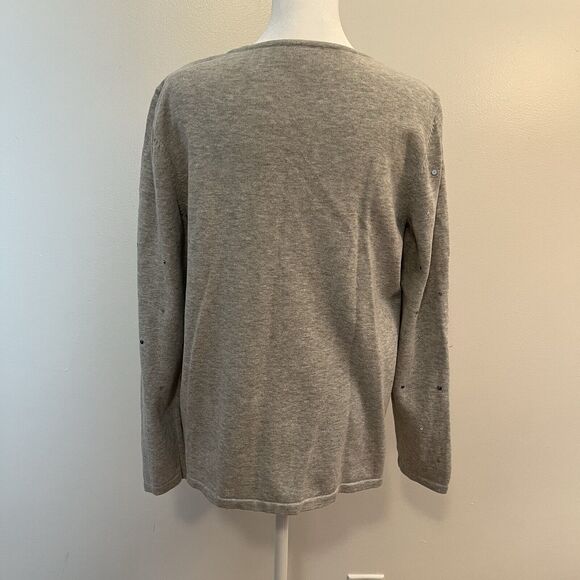 Quacker Factory 100% Cotton Gray Cardigan Sweater Sequins Bling Button Front XS - Picture 3 of 5